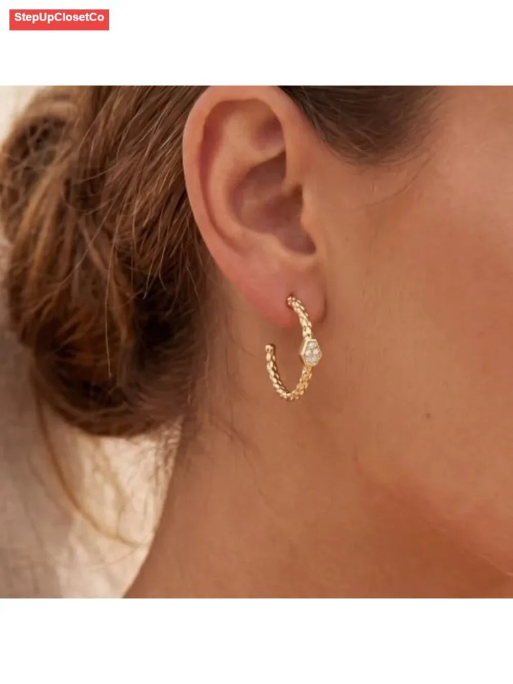 14K Gold Plated Twisted Rope Huggie Hoop Earrings for Women